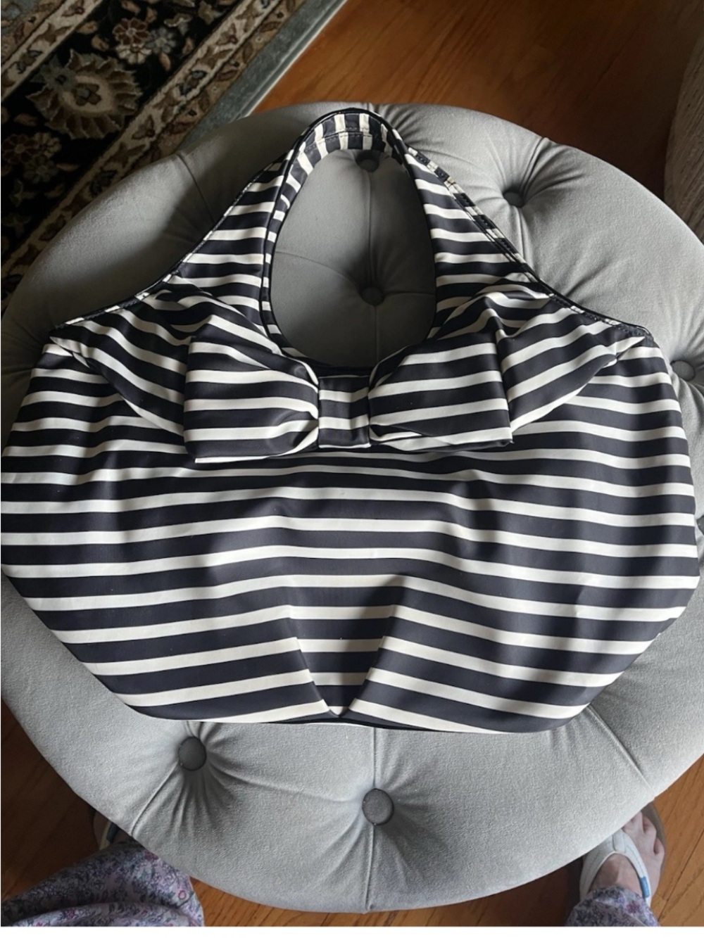 kate spade Black & White Striped Bow Handbag/Tote - Picture 5 of 16
